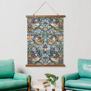 Morris Strawberry Thief Yellow Ivory Slate Blue Hanging Tapestry