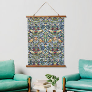 Morris Strawberry Thief Yellow Ivory Slate Blue Hanging Tapestry
