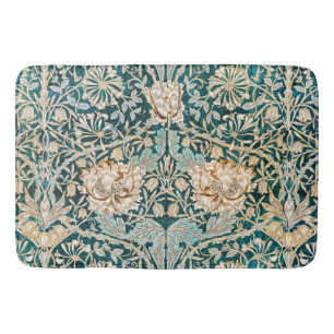 Morris Teal Blue Honeysuckle Floral Wallpaper Bath Mat