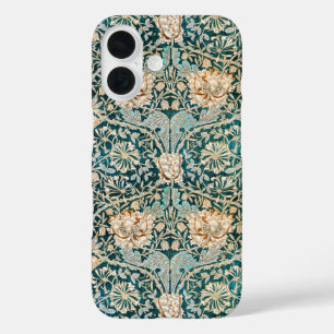 Morris Teal Blue Honeysuckle Floral Wallpaper iPhone 16 Case