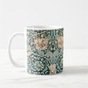 Morris Teal Blue Honeysuckle Floral Wallpaper Coffee Mug