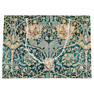 Morris Teal Blue Honeysuckle Floral Wallpaper Large Gift Bag