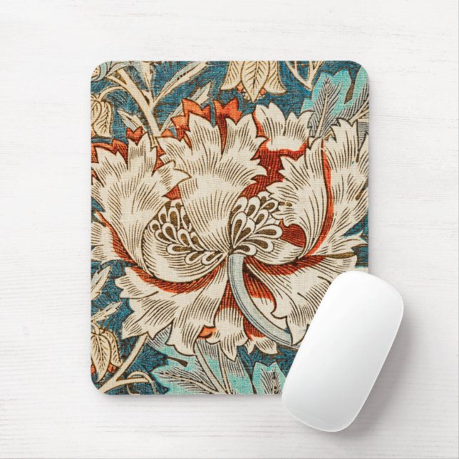 Morris Teal Blue Honeysuckle Floral Wallpaper Mouse Mat (With Mouse)