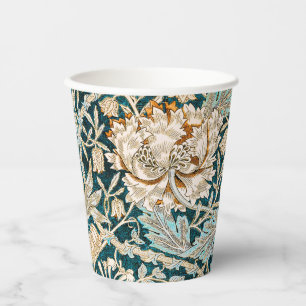 Morris Teal Blue Honeysuckle Floral Wallpaper Paper Cups