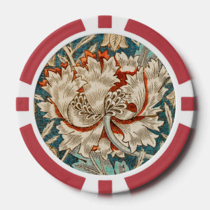 Morris Teal Blue Honeysuckle Floral Wallpaper Poker Chips