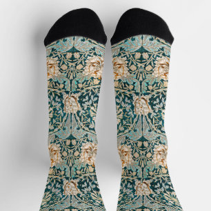 Morris Teal Blue Honeysuckle Floral Wallpaper Socks