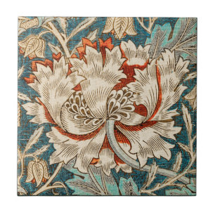 Morris Teal Blue Honeysuckle Floral Wallpaper Tile