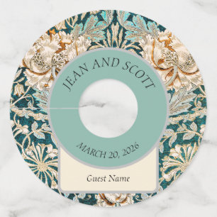 Morris Teal Blue Honeysuckle Floral Wallpaper Wine Glass Tag