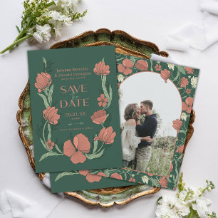 Morris Terracotta & Green Floral Photo Save The Date
