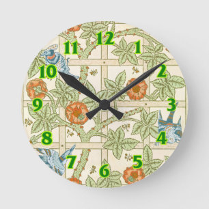 Morris' Trellis 1862 Vintage Flower & Bird Pattern Round Clock
