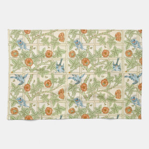 Morris' Trellis 1862 Vintage Flower & Bird Pattern Tea Towel