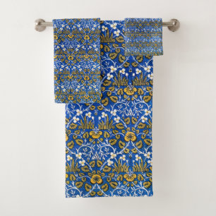 Morris Vintage 1882 Blue Background Flower Pattern Bath Towel Set