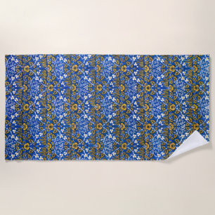 Morris Vintage 1882 Blue Background Flower Pattern Beach Towel