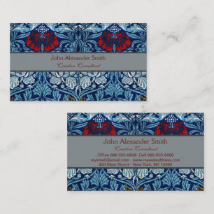Morris Vintage 1890 Tulip & Rose Pattern Blue Business Card