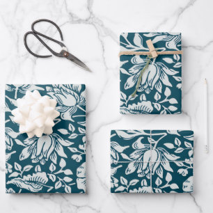 Morris Vintage Blue & White Floral Pattern Wrapping Paper Sheet