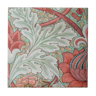Morris Vintage Foliage & Floral Pattern Red Style Tile