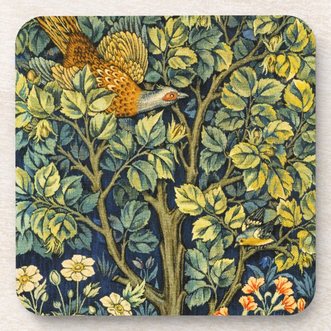 Morris Vintage Pheasant squirrel & Flower Pattern Coaster (Front)