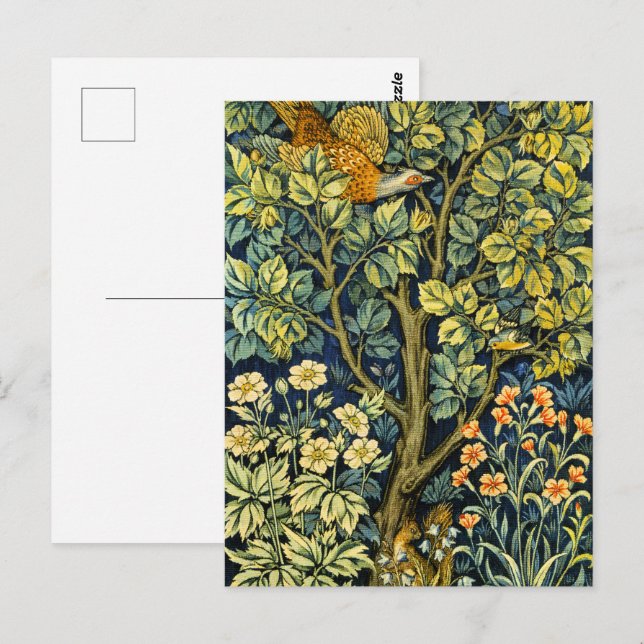 Morris Vintage Pheasant squirrel & Flower Pattern Postcard (Front/Back)