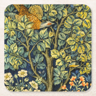 Morris Vintage Pheasant squirrel & Flower Pattern Square Paper Coaster