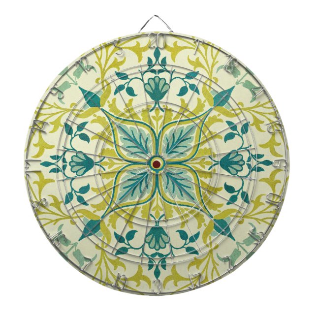 Morris Yellow Turquoise Vine & Flower Pattern Dartboard (Front)