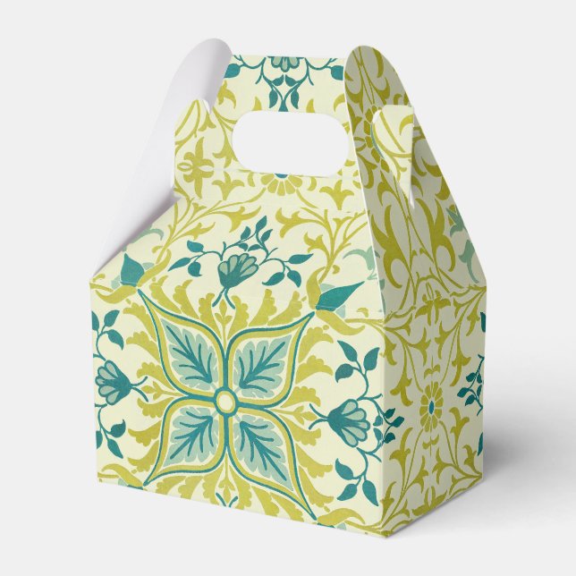 Morris Yellow Turquoise Vine & Flower Pattern Favour Box (Front Side)