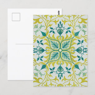Morris Yellow Turquoise Vine & Flower Pattern Postcard