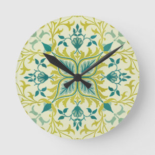 Morris Yellow Turquoise Vine & Flower Pattern Round Clock