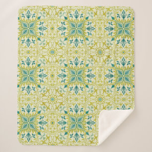Morris Yellow Turquoise Vine & Flower Pattern Sherpa Blanket