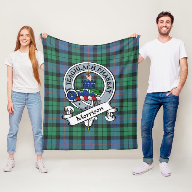 Morrison Ancient Clan Badge Tartan Plaid Fleece Blanket (In Situ)