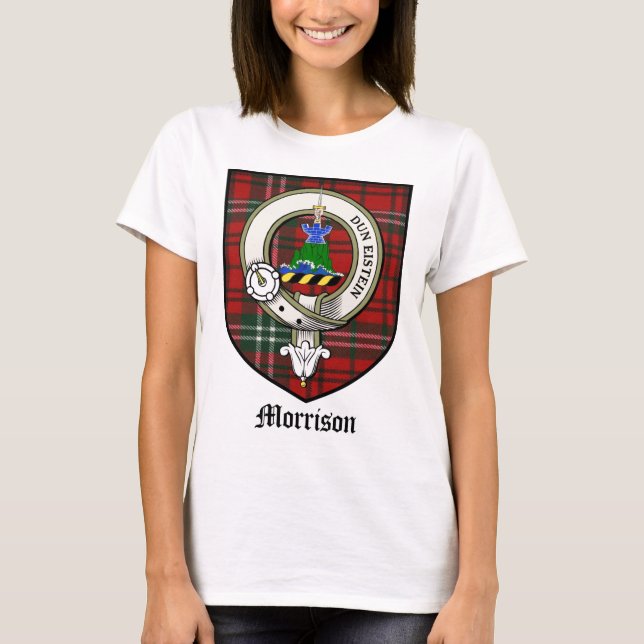 Morrison Clan Crest Badge Tartan T-Shirt (Front)