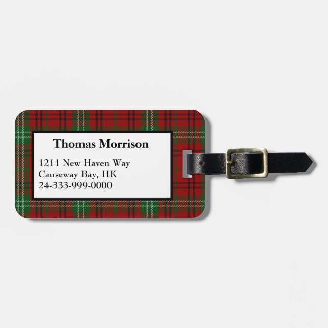 Morrison Clan Tartan Plaid Luggage Tag (Front Horizontal)
