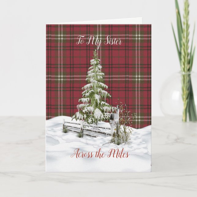 Morrison Red Weathered Tartan Sister Christmas Holiday Card (Front)