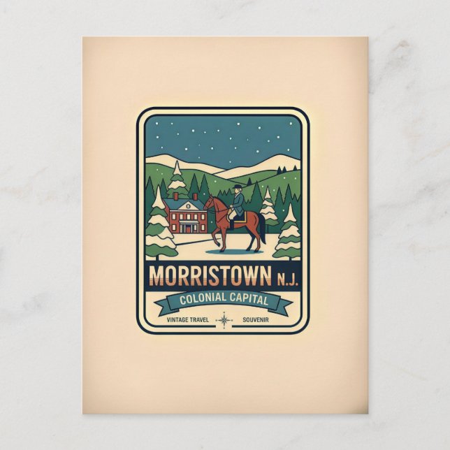 Morristown NJ Retro 1950s Travel Postcard (Front)