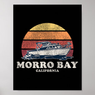 Morro Bay Ca Vintage Boating 70s Retro Boat Design Poster