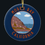 Morro Bay California Retro Distressed Circle Ceramic Tree Decoration<br><div class="desc">Morro Rock in a vector art style. It's known for Morro Rock,  an ancient volcanic mound at the end of Morro Rock Beach.</div>