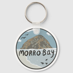 Morro Bay Central California Illustration Beach Key Ring