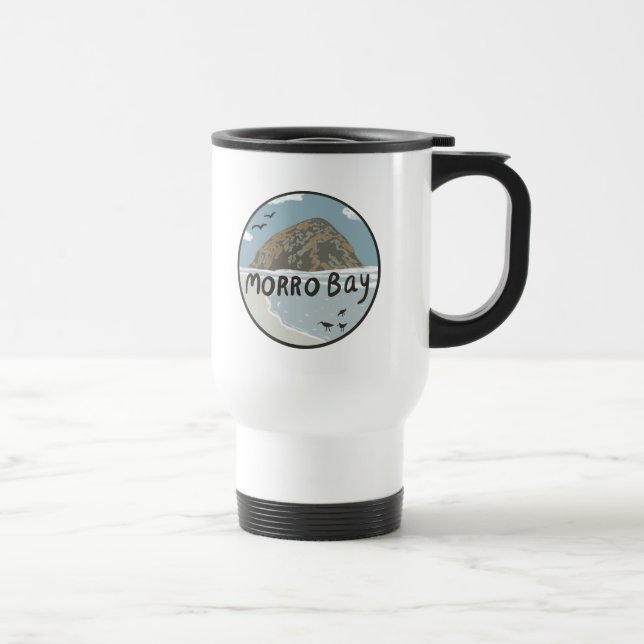 Morro Bay Central California Illustration Beach  Travel Mug (Right)