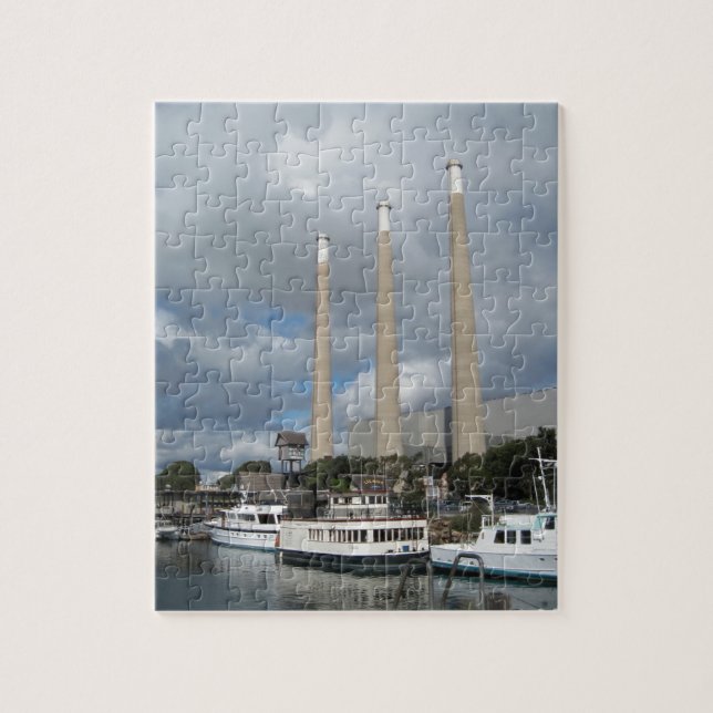 Morro Bay Fishing Boats and Smokestacks Jigsaw Puzzle (Vertical)