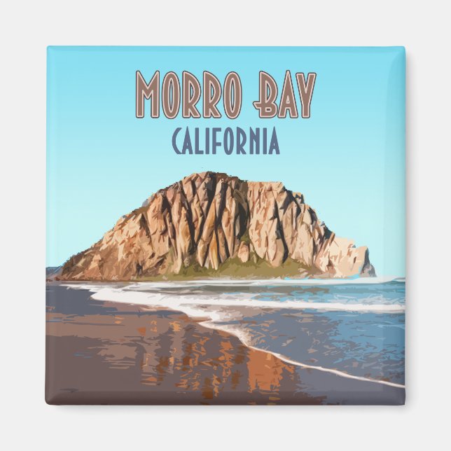Morro Bay Rock California Vintage Magnet (Front)