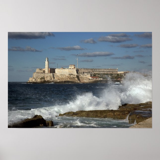 Morro Castle, Havana, Cuba, Crashing Waves Poster (Front)