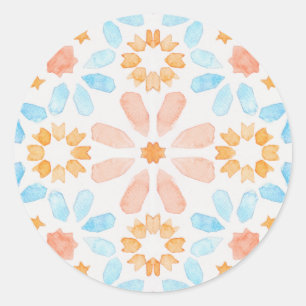 Morrocan tile in pastel watercolors classic round sticker