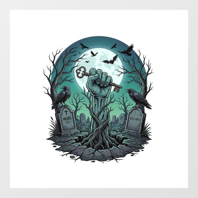 Mors Zombie Hand Skeleton Key Tombstone Ravens Hal Window Cling (Sheet)