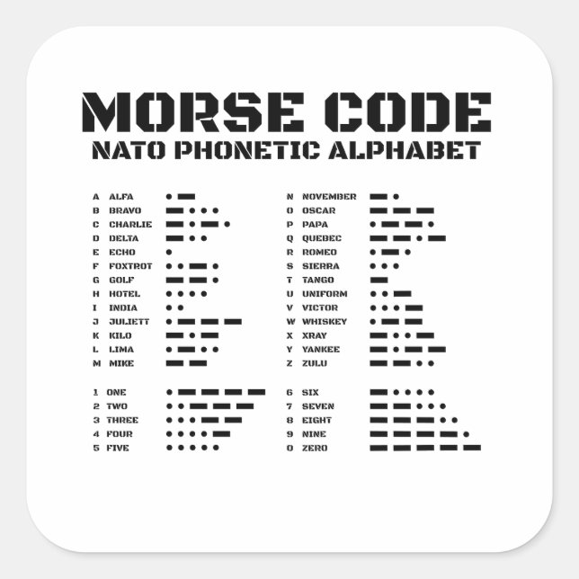 Morse Code NATO Phonetic Alphabet Chart A Z Square Sticker (Front)