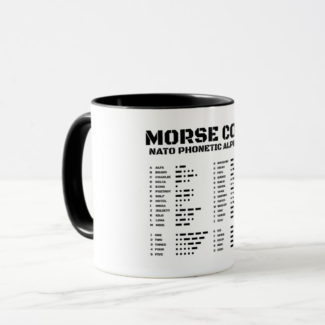 Morse Code NATO Phonetic Alphabet Mug (Front Left)