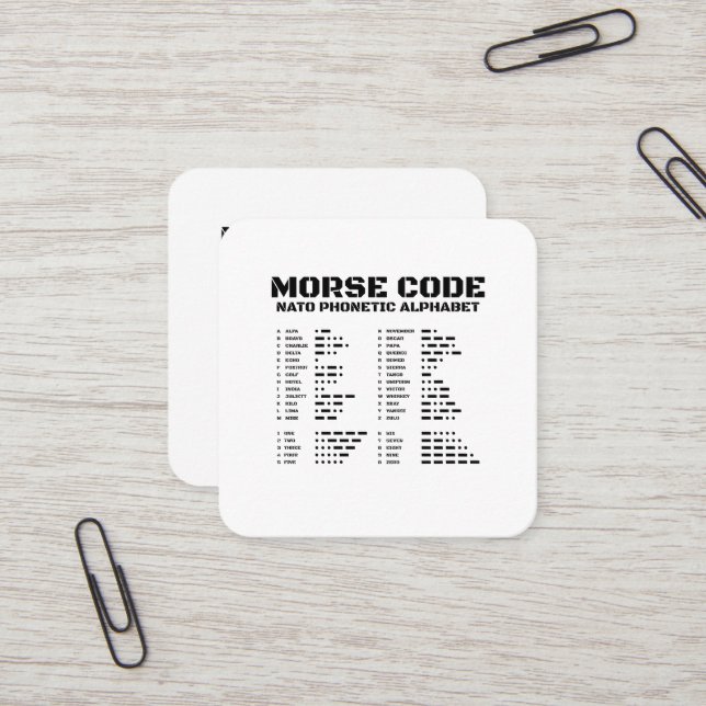 Morse Code NATO Phonetic Alphabet Square Business Card (Front/Back In Situ)
