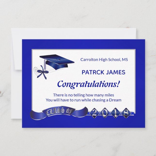 Morta &, diploma, Royal blue Graduation Party Invitation (Front)