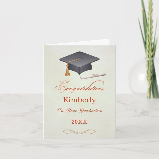 Mortar and diploma Graduation Congratulations Card (Front)