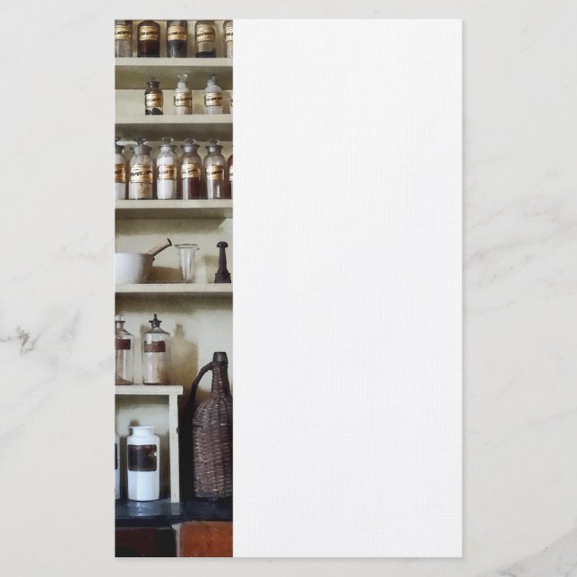 Mortar and Pestle and Bottles on Shelves Stationery (Front)