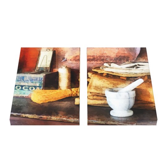 Mortar and Pestle and Box of Cocoa Canvas Print
