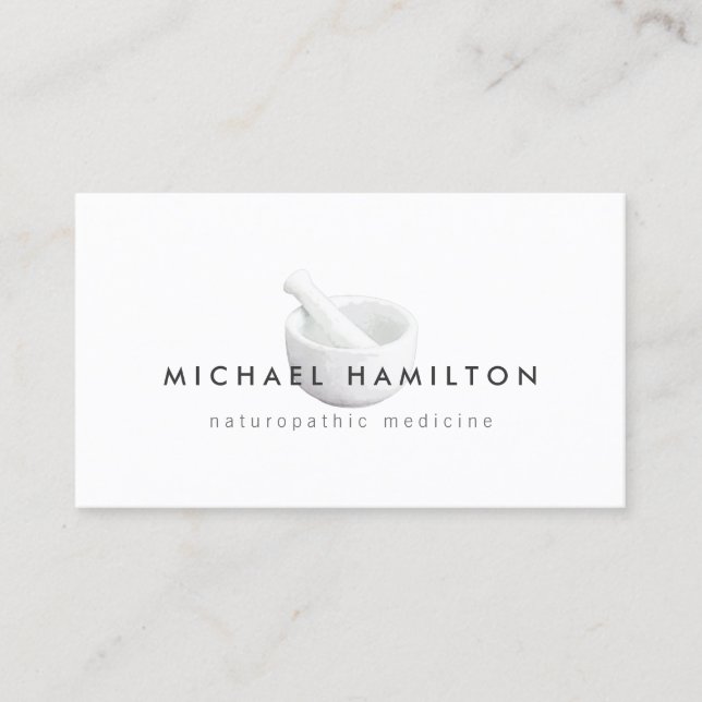 Mortar and Pestle Logo for Naturopaths, Healers Business Card (Front)